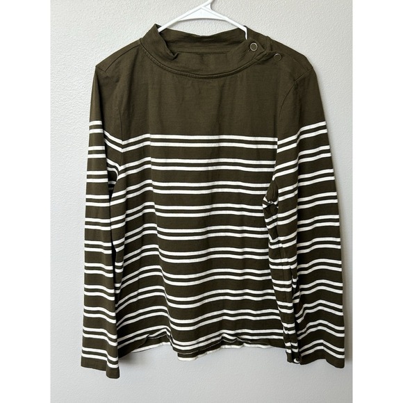 Talbots Womens L/S Green & White Striped Pull Over Top XL. Cotton Classic‎ Work - Picture 1 of 7